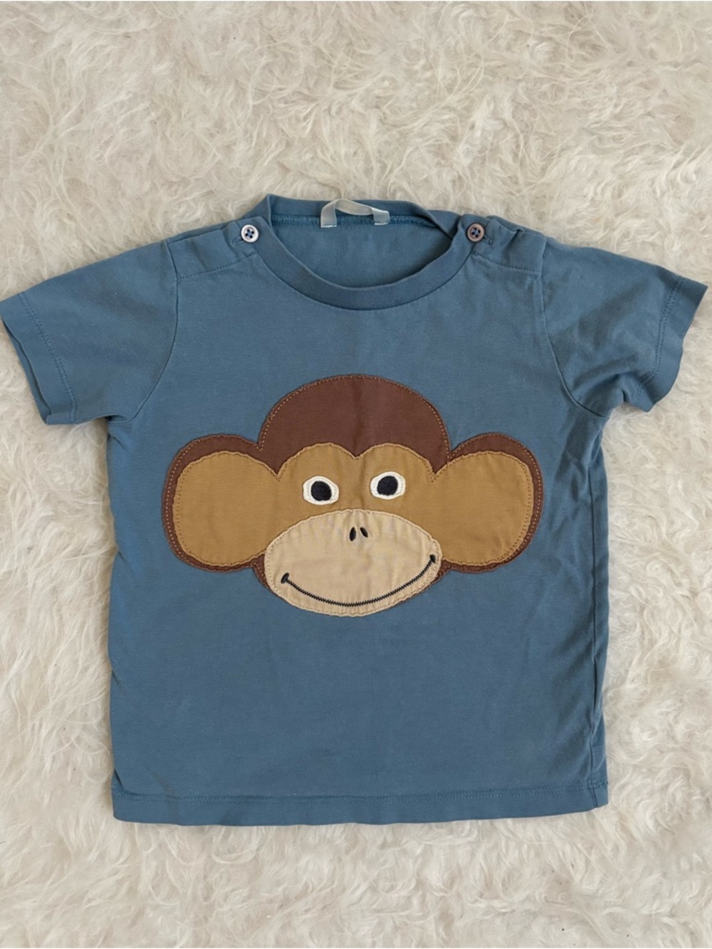 Baby Boden Baby Boy Blue Short-Sleeve Monkey Appliqué Tee
